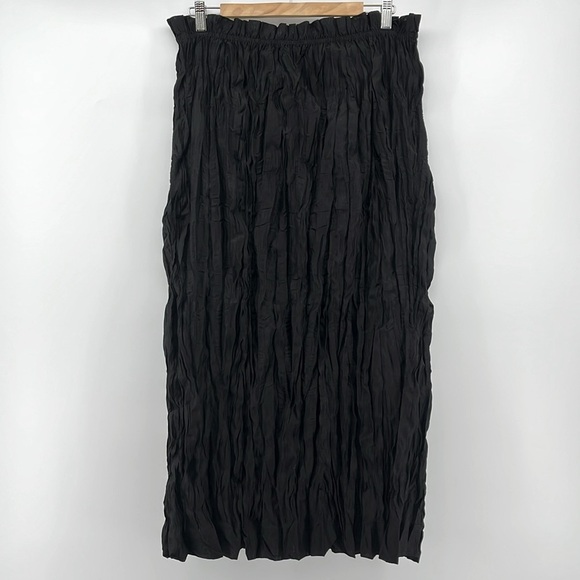 J. Crew Black Crinkled Gathered-Waist Skirt Summer Beach Size Large - Picture 1 of 7